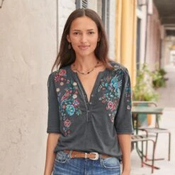 Avril Embroidered Henley, Petite -Abigail Fashion Store 059c7284 8523 4804 92d5 8938f3f0845c