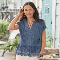 Tres Jolie Eyelet Top, Petite -Abigail Fashion Store 2501864b 09fc 40b4 9d92 17072bab132c