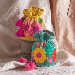 Embroidered Velvet Jewelry Pouch