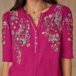 Avril Embroidered Henley, Petite